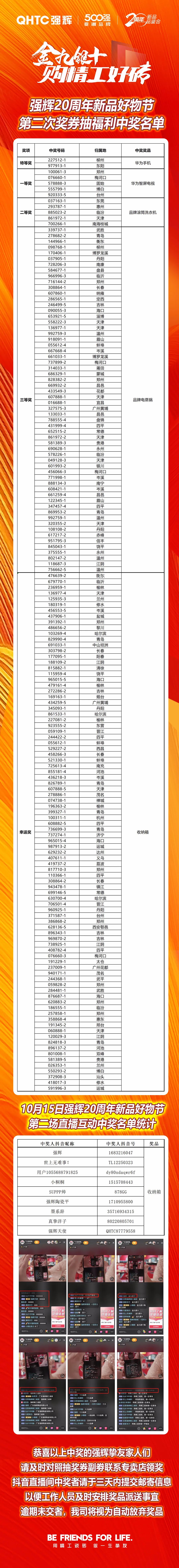 強輝20周年新品好物節(jié)第二場直播獲獎名單公布！